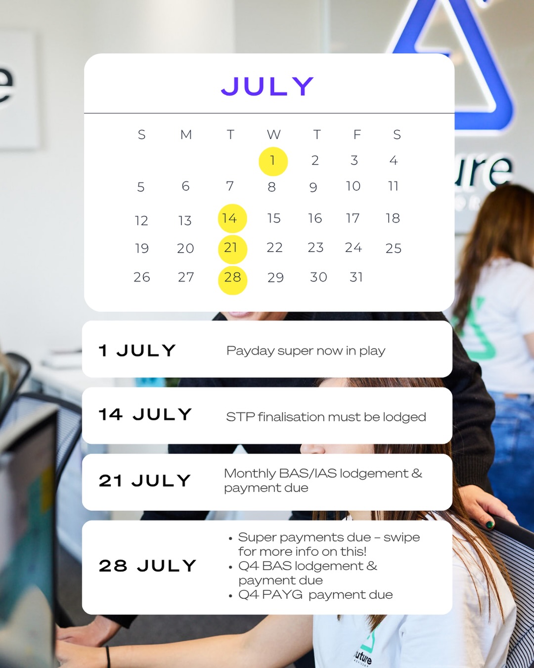 JULY DATES for the calendar 📅 and swipe for an extra slide on super dates. There’s a LOT going on this month!