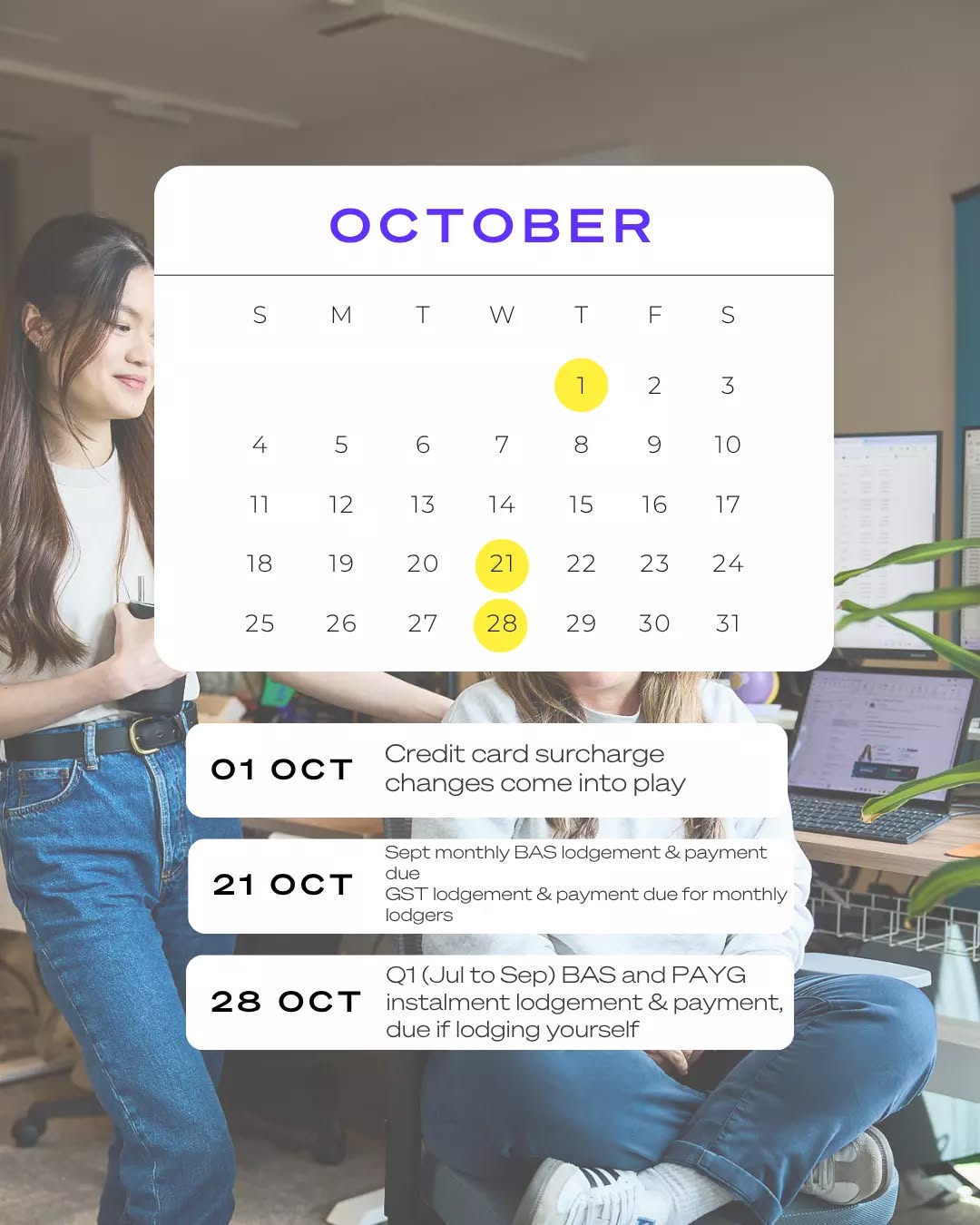 Put your October calendar reminders in now ✒️
Not sure what credit card surcharge changes are? Scroll back to our previous post 🚀
